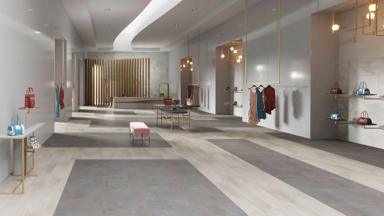 Leef spazi commerciali con pavimento id inspiration loose lay bologna