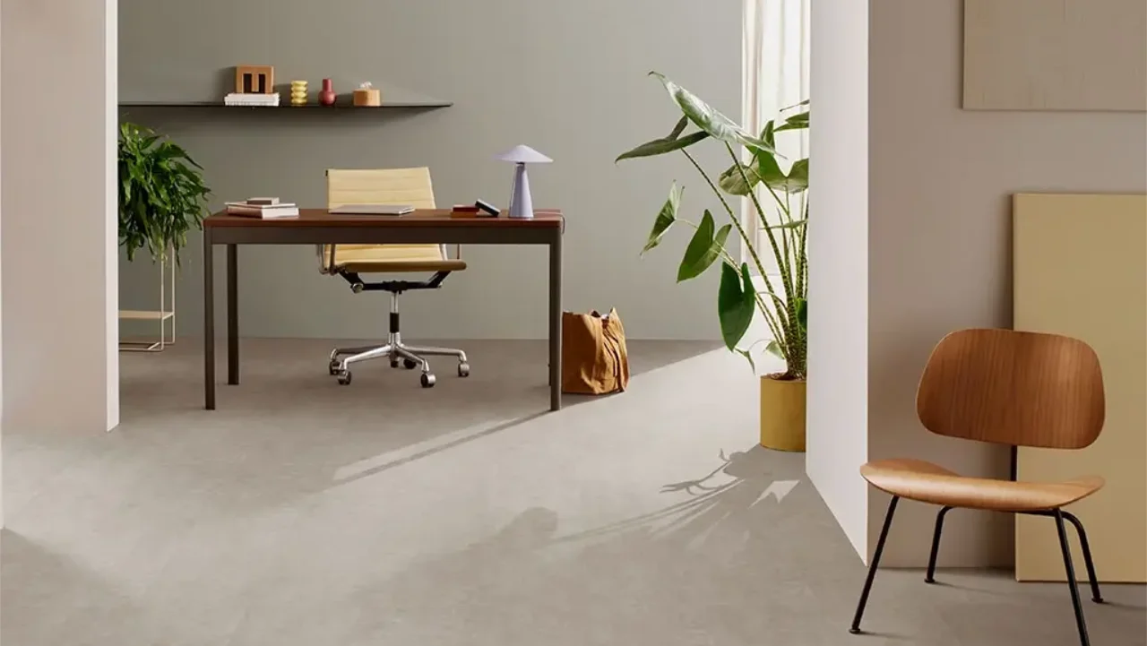 Leef uffici in pavimento LVT effetto legno e cemento enduro dryback